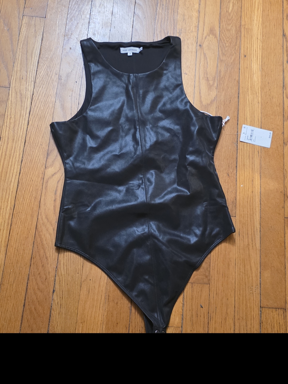 Good American Black Faux Leather Sleeveless Bodysuit - Picture 2 of 5